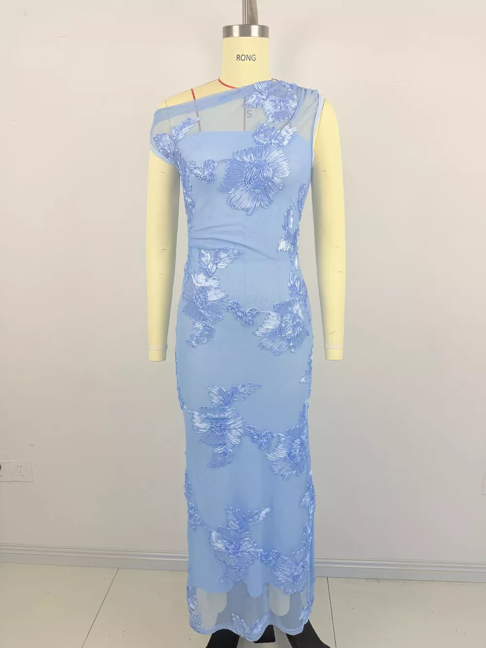 One-Shoulder Floral Embroidered Maxi Dress, image 9