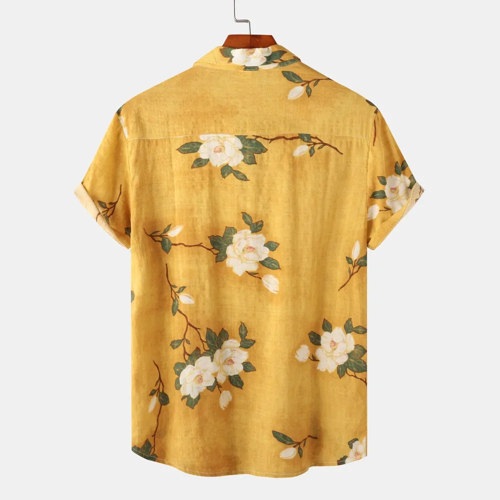 Men's Plus Size Floral Print Short Sleeve Button Down Shirt, image 4