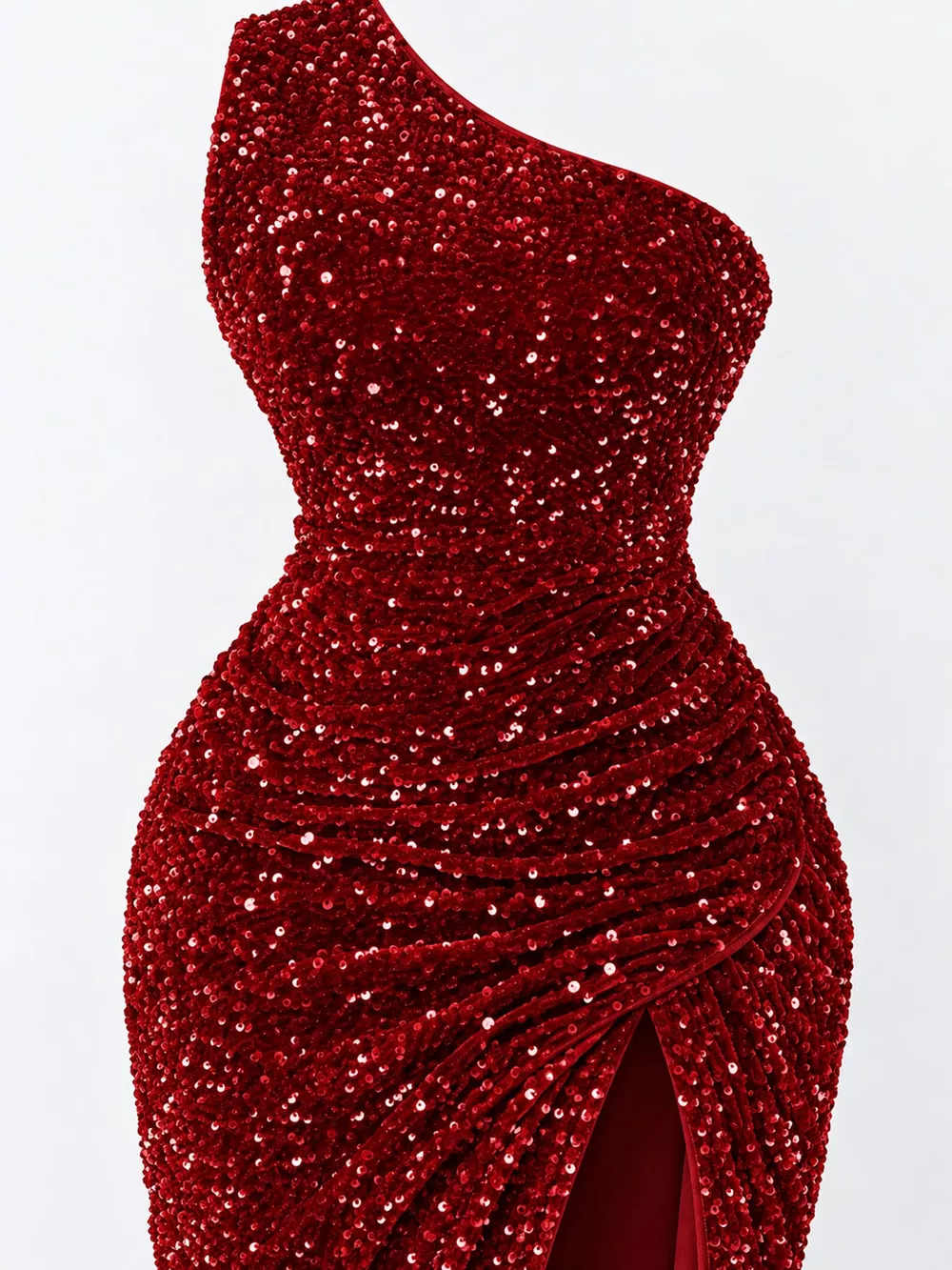 One-Shoulder Ruched Sequin High-Slit Evening Dress, image 23