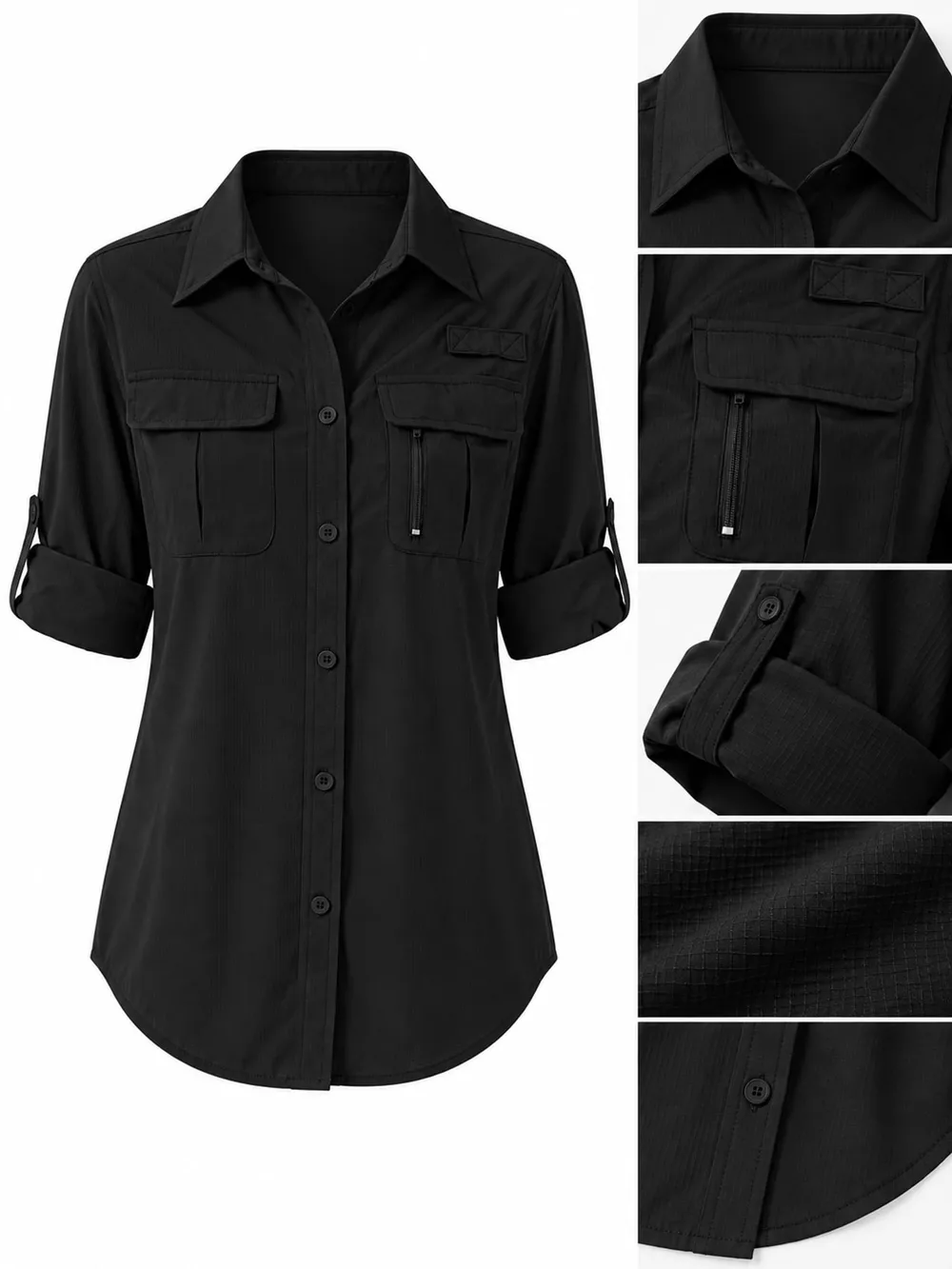 Full Size Button-Down Roll-Up Sleeve Shirt Plus Size, image 25