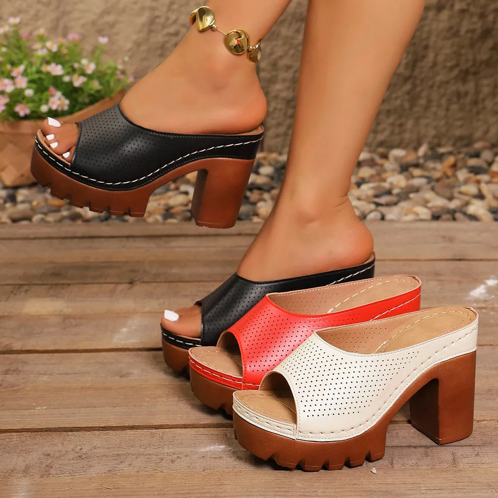 Peep Toe Block Heels Sandals, image 2