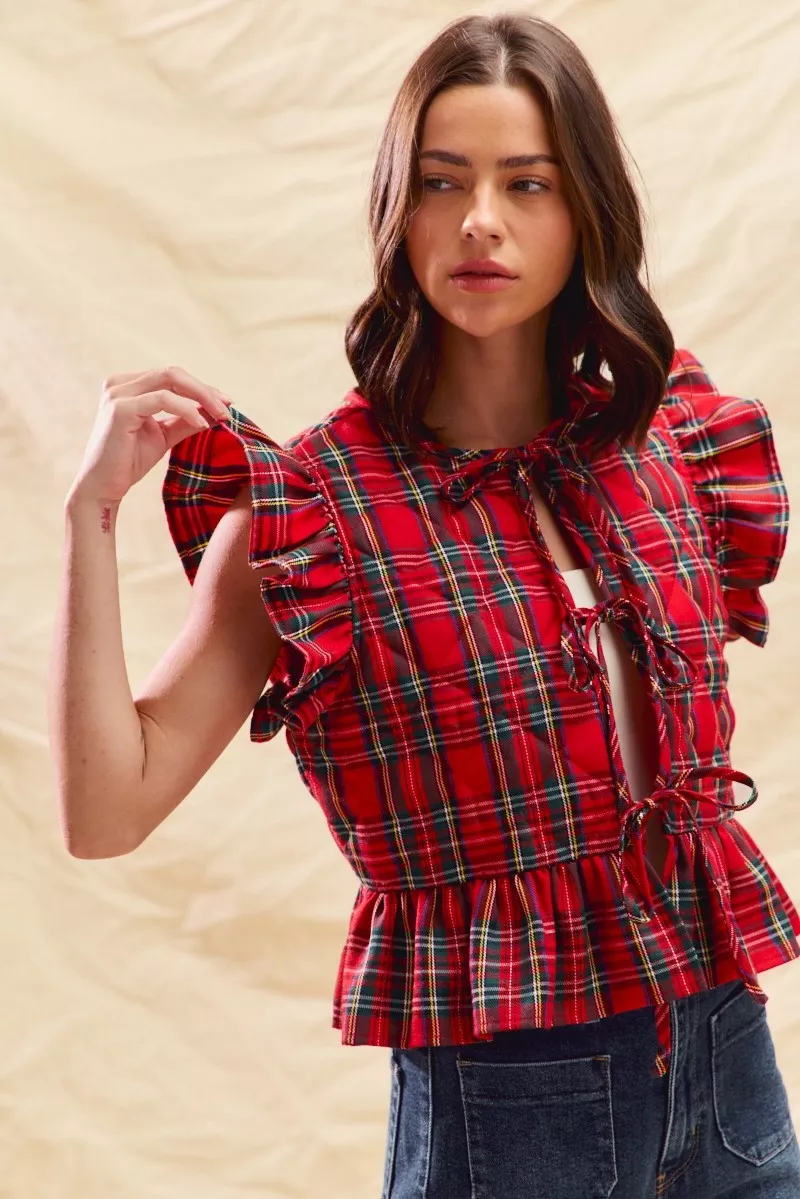 Christmas Holiday Plaid Ruffled Quilt Vest Top, image 10