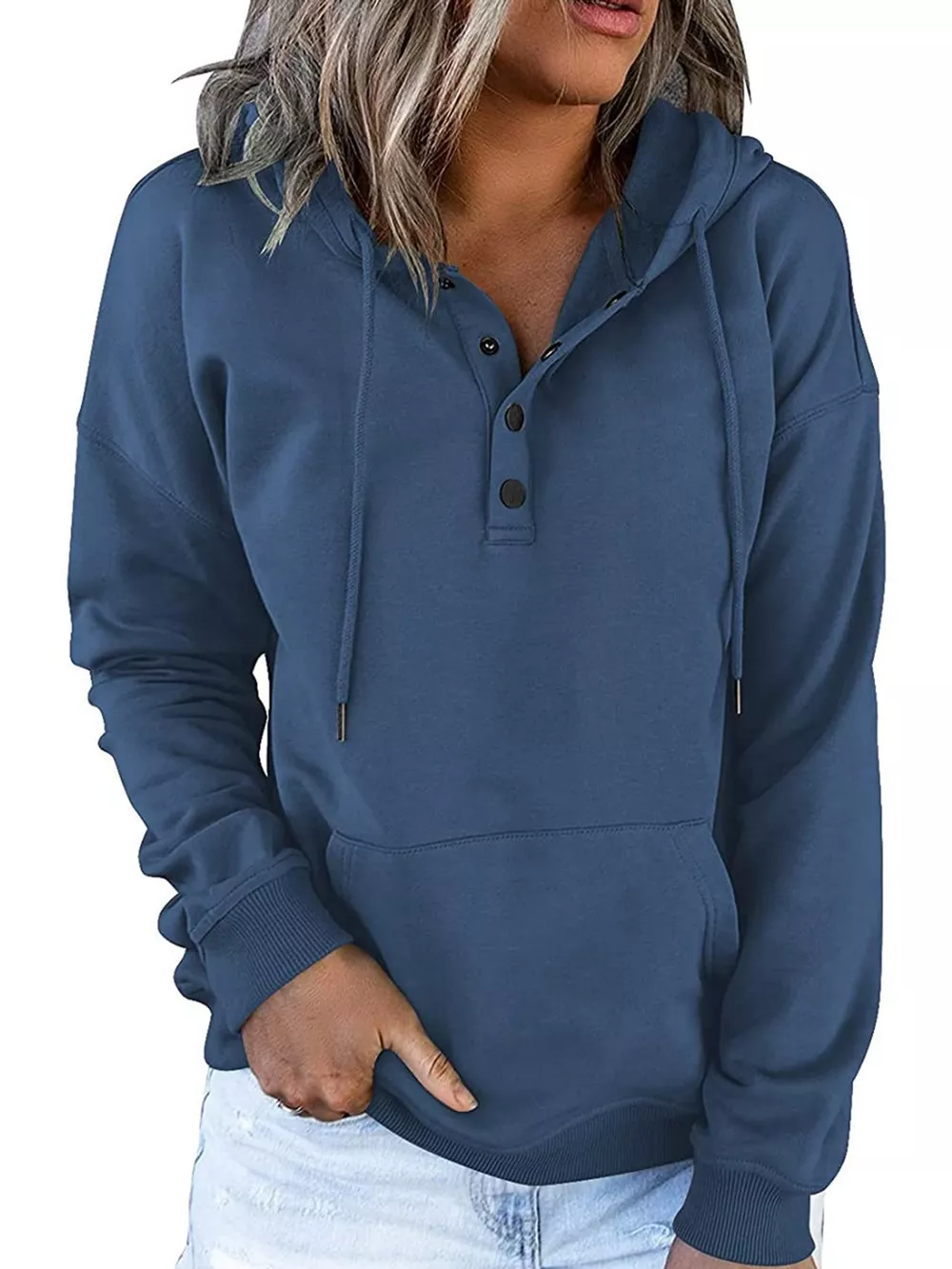 Full Size Kangaroo Pocket Dropped Shoulder Hoodie Plus Size, image 25