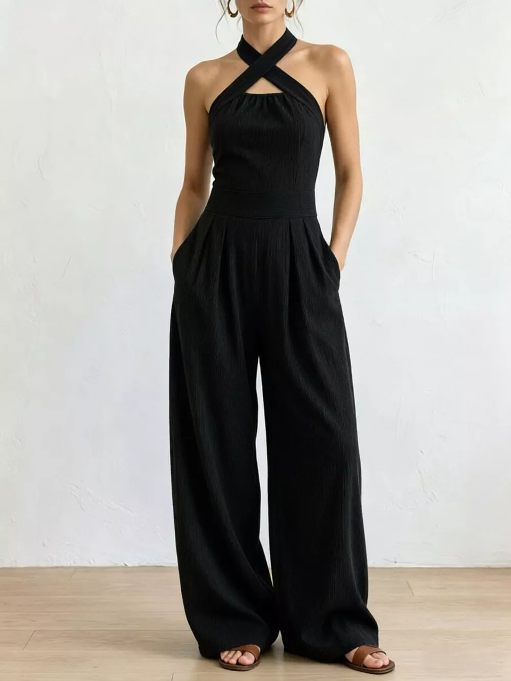 Full Size Halter Neck Wide-Leg Jumpsuit Plus Size, image 7