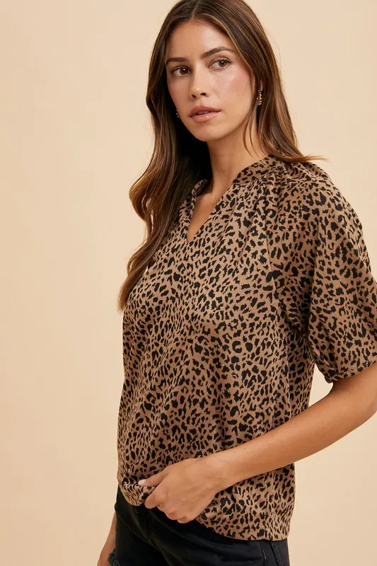 Animal Print Knit Volume Sleeve Blouse, image 4