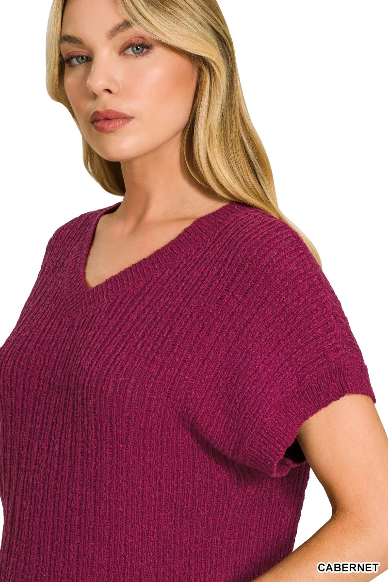 Textured Knit V-Neck Cropped Sweater, image 3