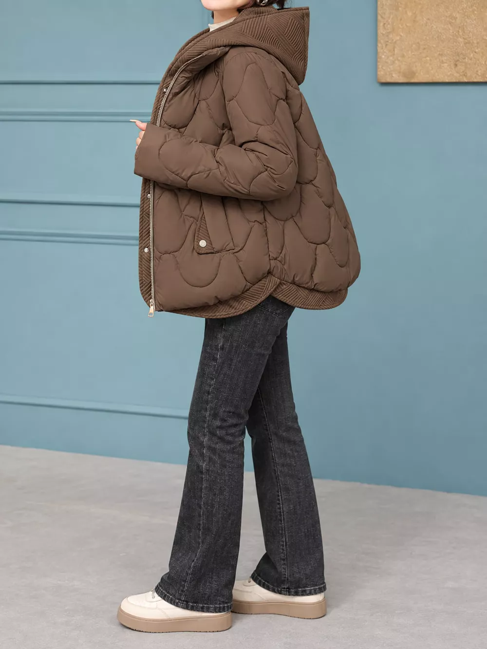 Plus Size Quilted Hooded Puffer Jacket with Snap-Button Closure, image 19