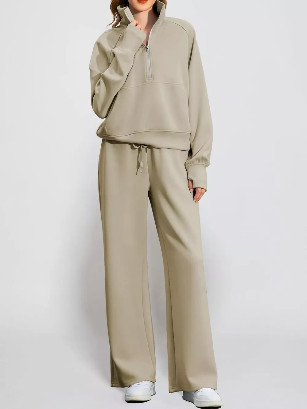Half-Zip Sweatshirt and Wide-Leg Pants Set, image 22