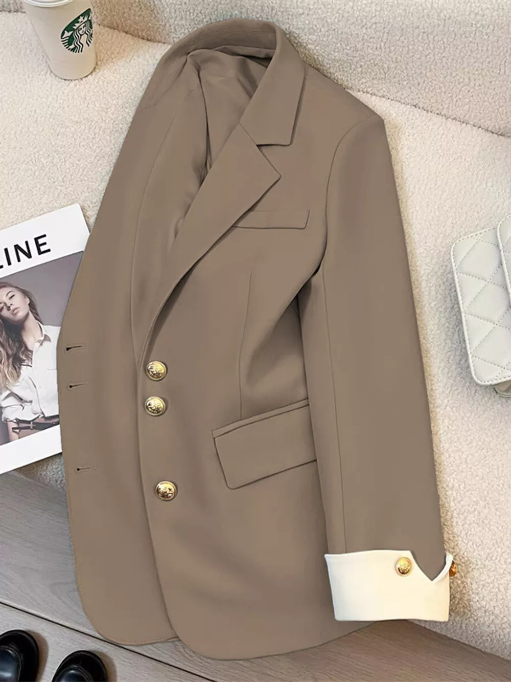 Full Size Single-Breasted Blazer with Gold Button Accents Plus Size, image 11