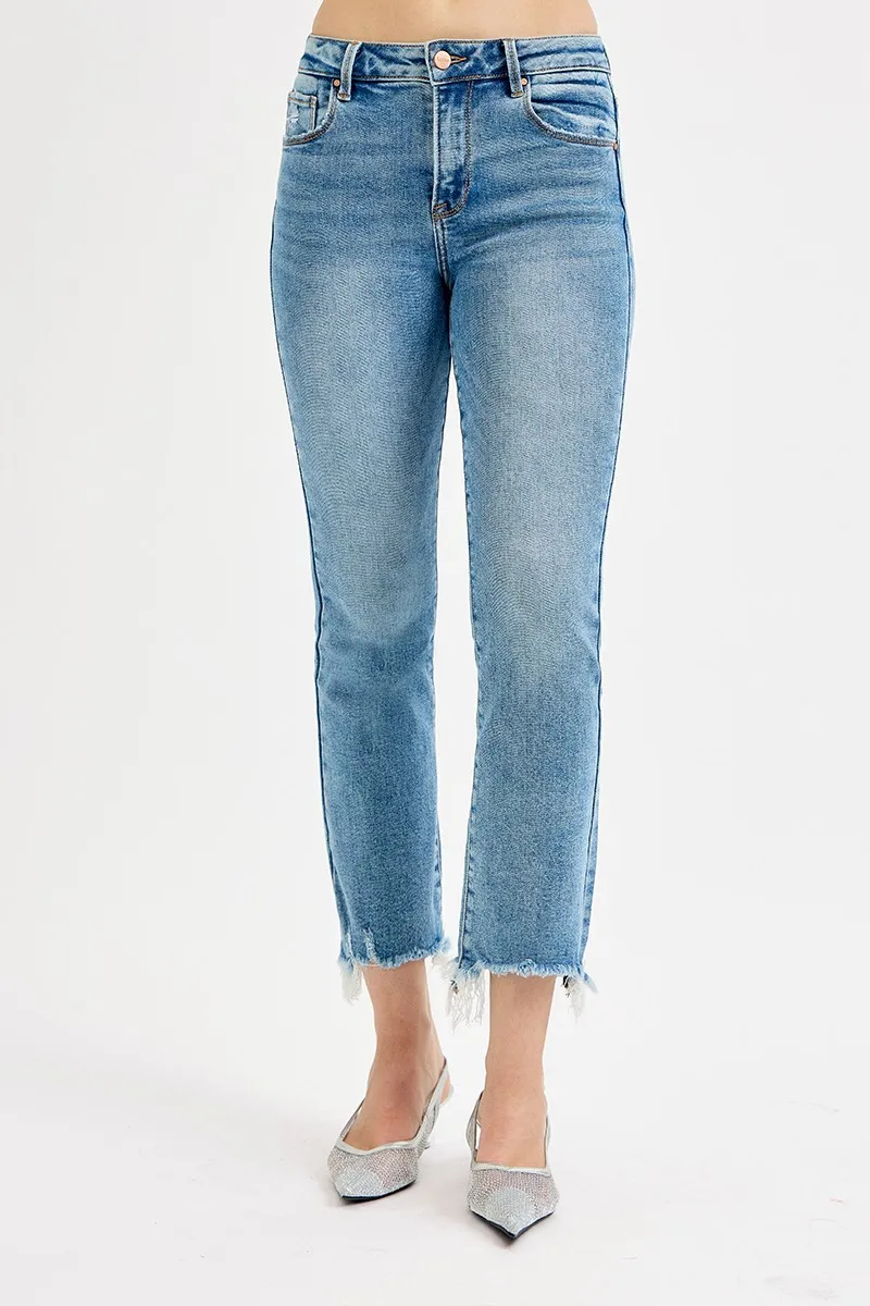 Full Size High Rise Crop Straight Slim Jeans Plus Size