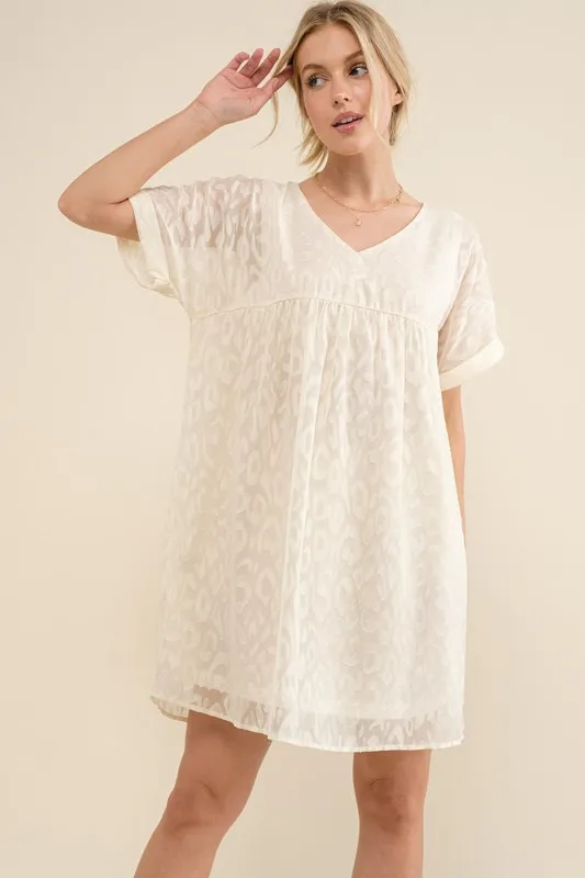 Woven Leopard Baby Doll Roll-Sleeve Casual Dress, image 8