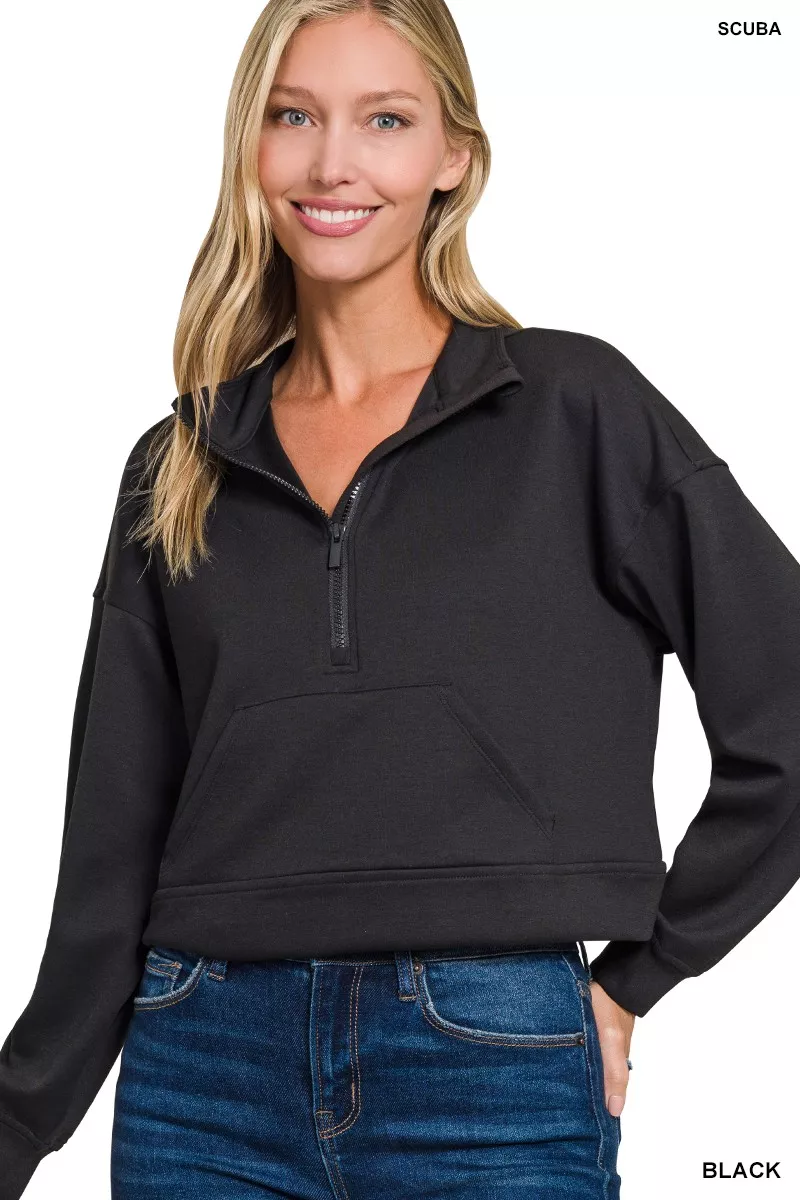 Scuba Half Zip Pullover With Kangaroo Pockets