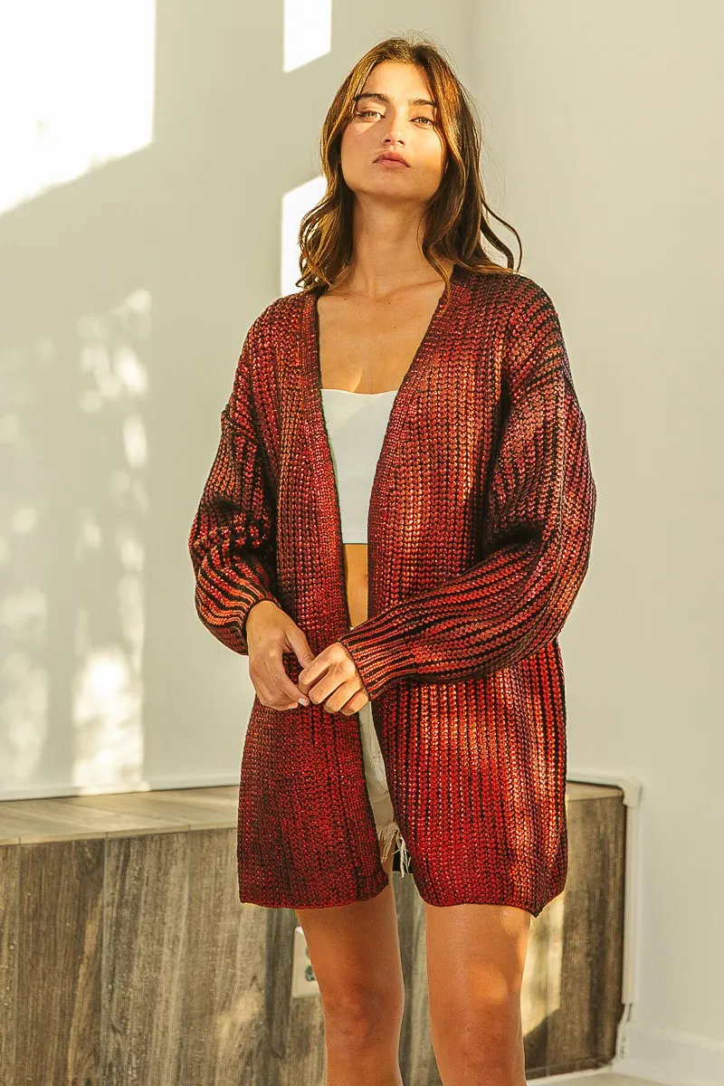 Metallic Knit V-neck Open Sweater Cardigan, image 14