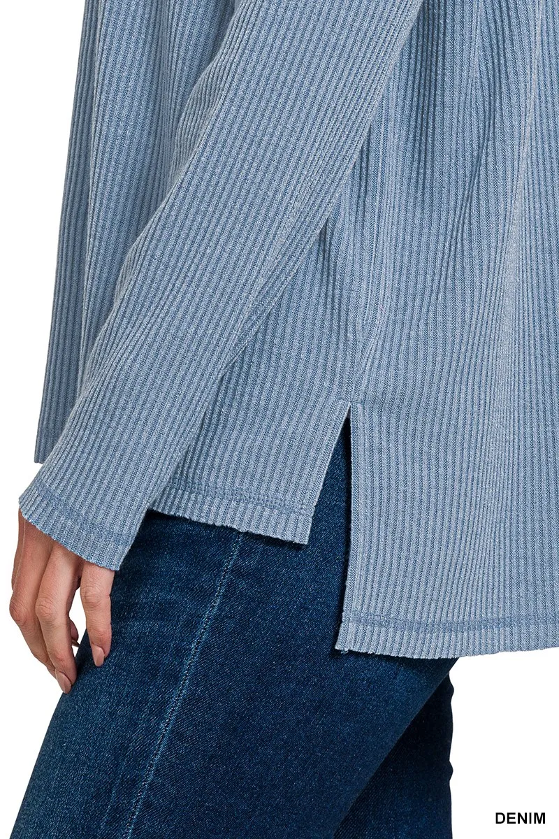 Ribbed Drop Shoulder Round Neck Sweater, image 4