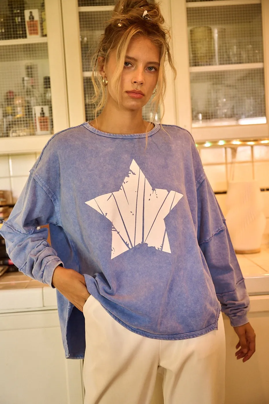 Star Graphic Mineral Wash Long Sleeve Top, image 4