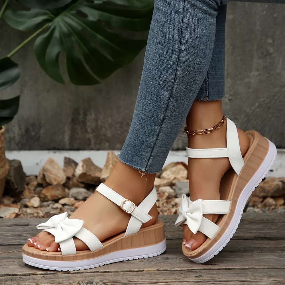 Bow Open Toe Wedge Sandals, image 4