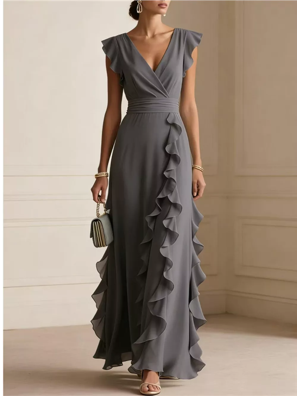 Ruffled Surplice Sleeveless Maxi Dress, image 36