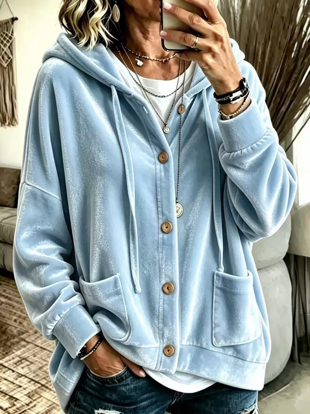 Full Size Velvet Dropped Shoulder Hoodie Plus Size, image 29