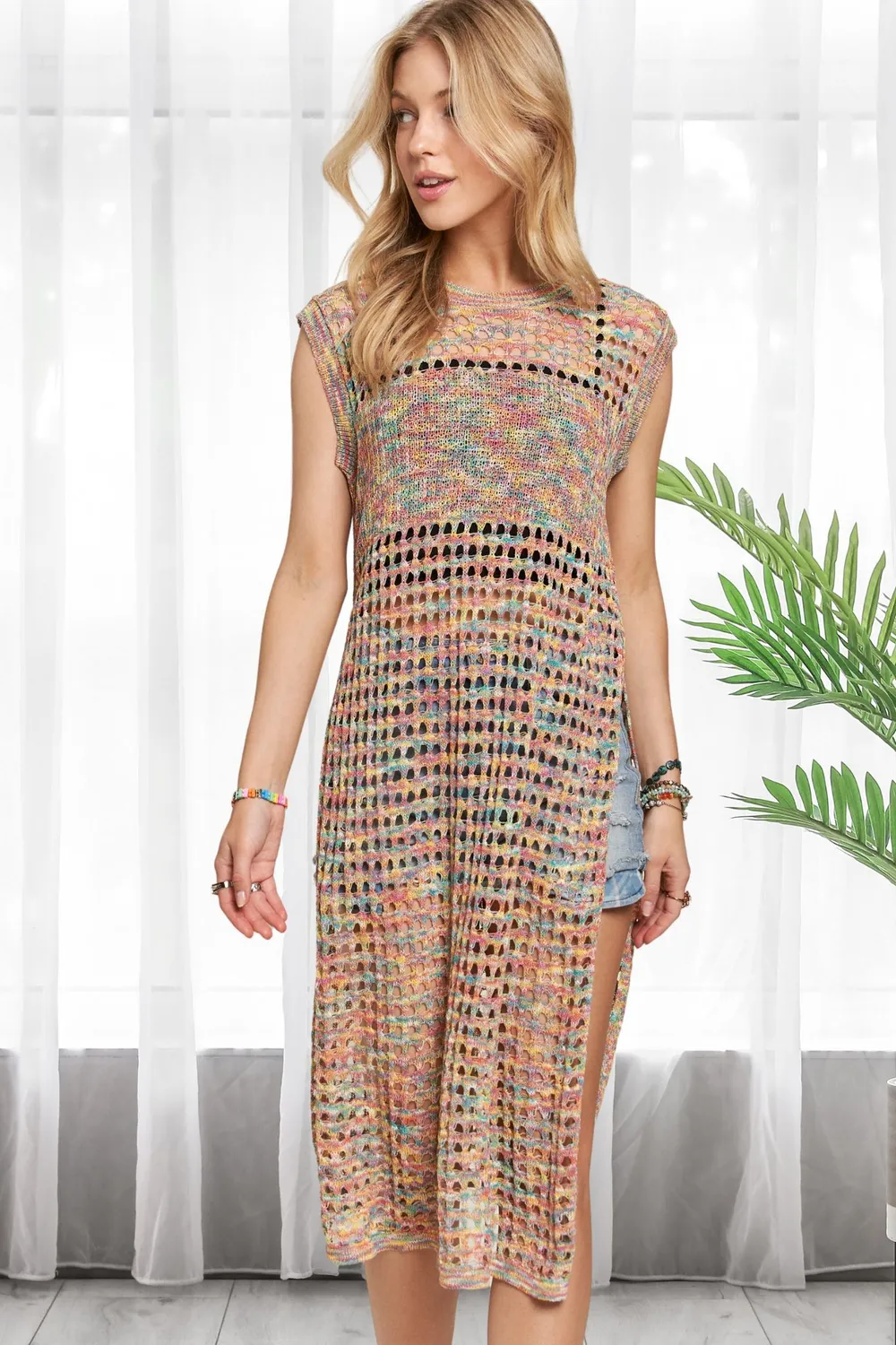Multi Color Crochet Tunic Top, image 4