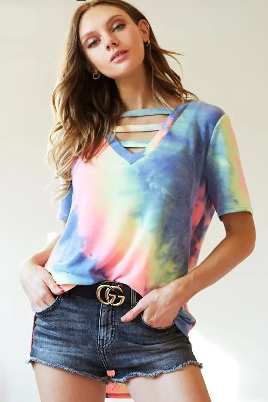 Tie-Dye V-Neck Short Sleeve T-Shirt, image 3