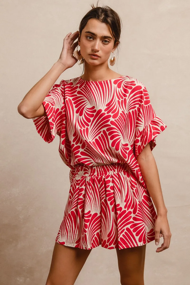 Print Woven Ruffled Sleeves Top, image 4