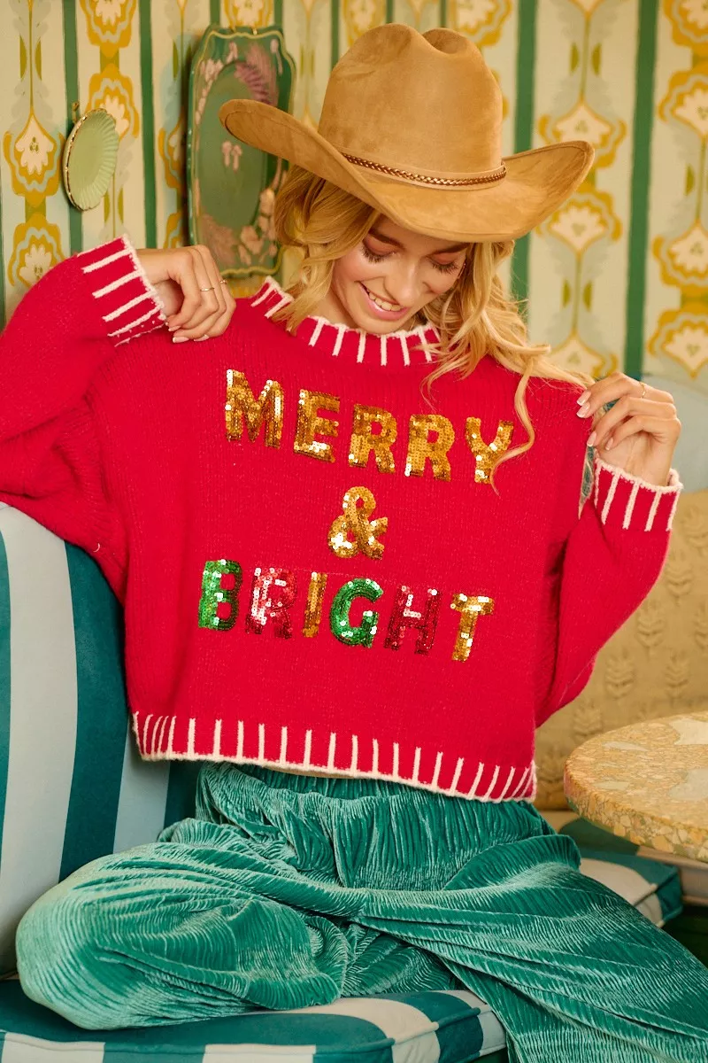 Christmas Theme Sequin Lattering Sweater, image 24