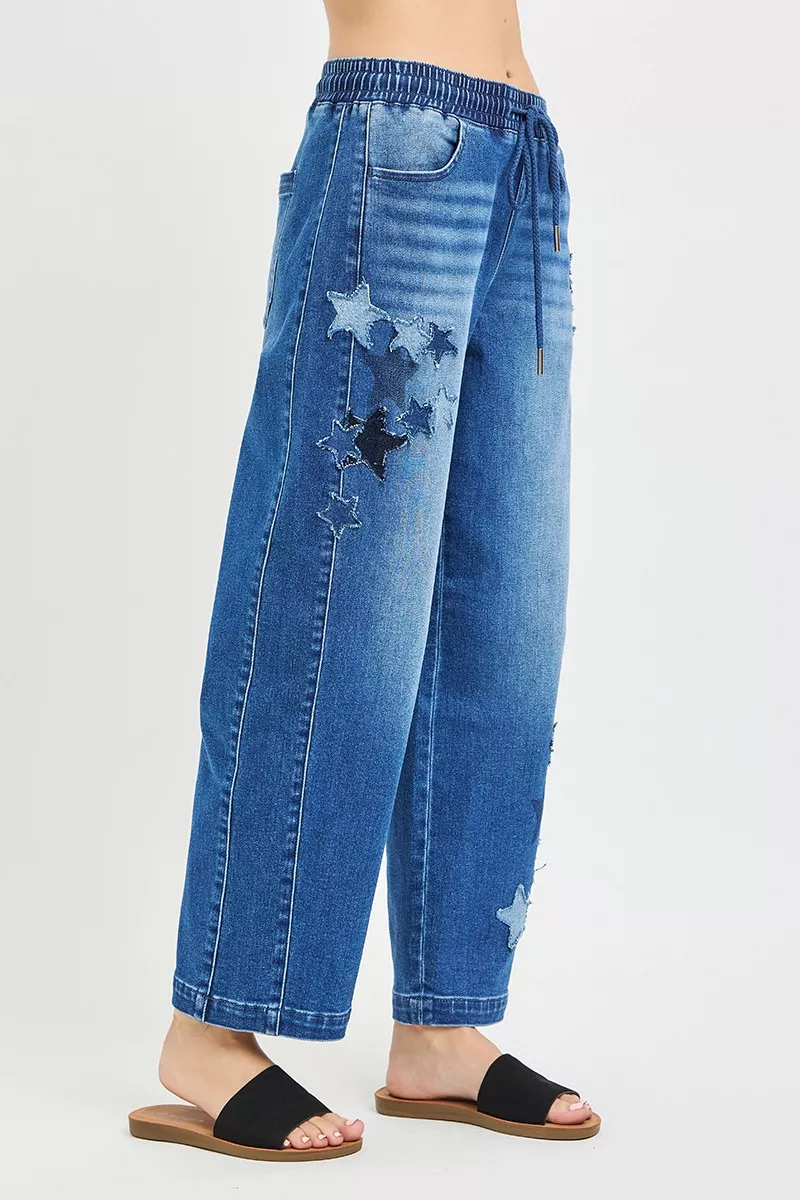 Elastic Band Slouchy Cropped Barrel with Star Patch, image 7