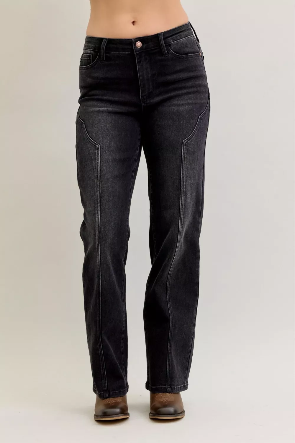 Mid Rise Straight Western Seam Detail Jeans, image 9