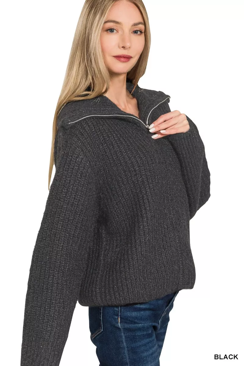 High Neck Full Zip Sweater Cardigan, image 3