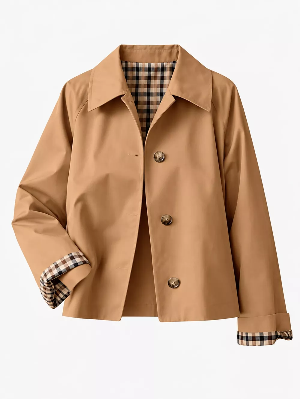 Plaid Cuffs Cropped Trench Outerwear, image 18