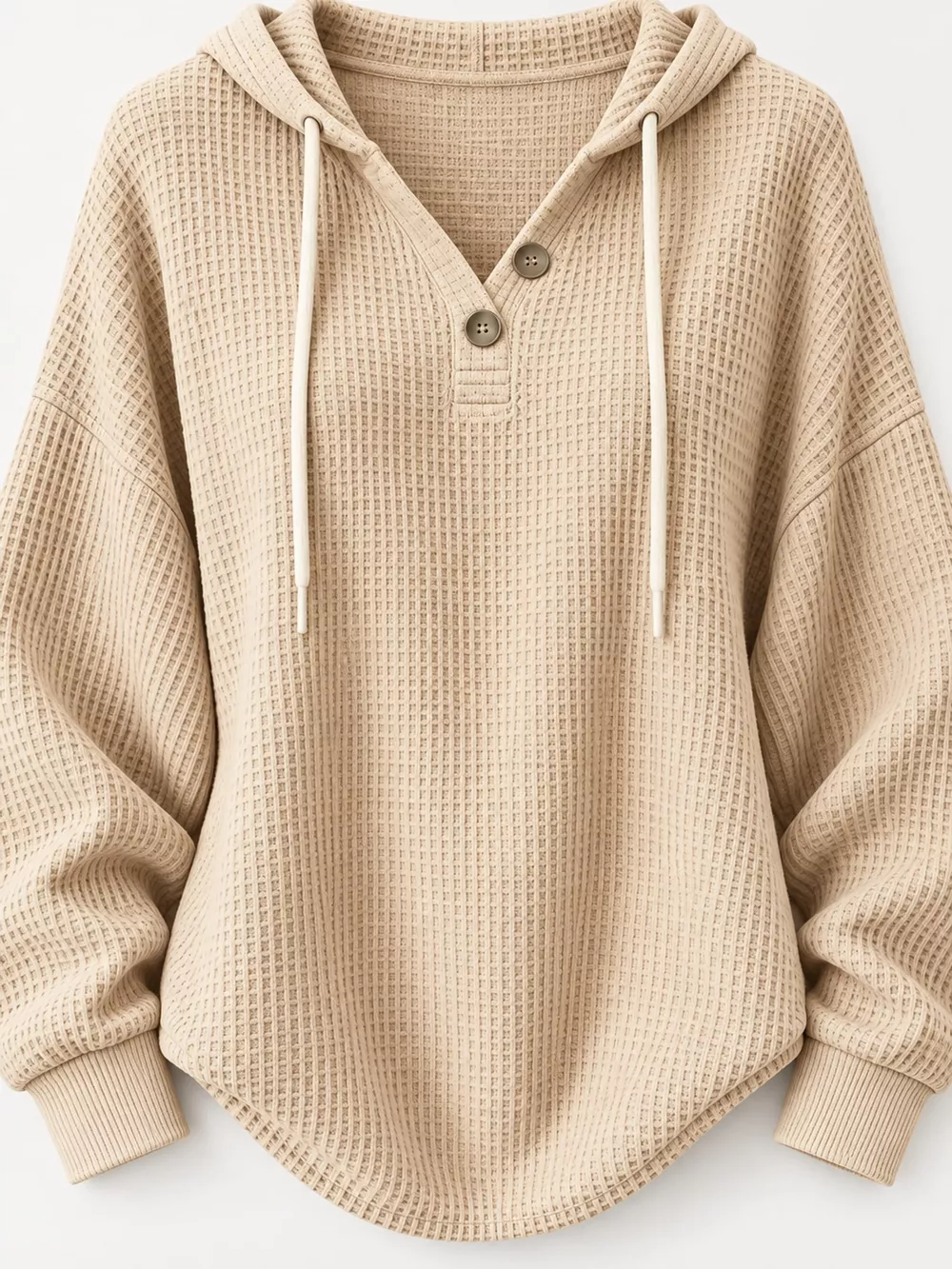 Full Size Waffle Knit Button Detail Hoodie Plus Size, image 53