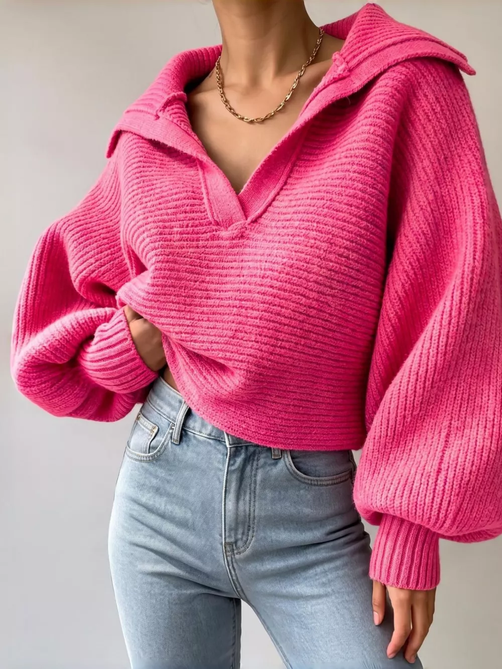 Oversized Collar Ribbed Cropped Sweater, image 5