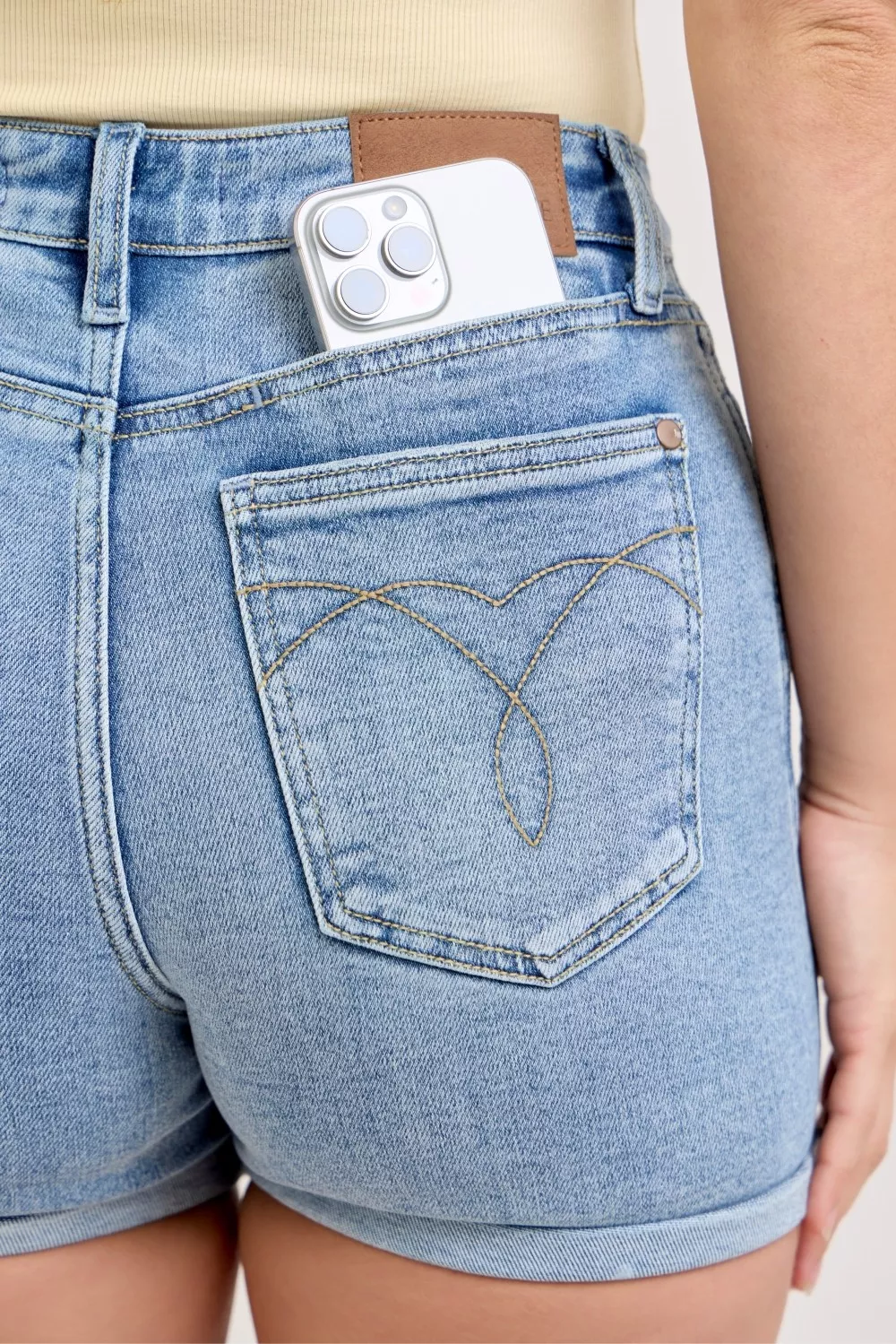 High-Waisted Slim Short with Cell Phone Back Pockets, image 5