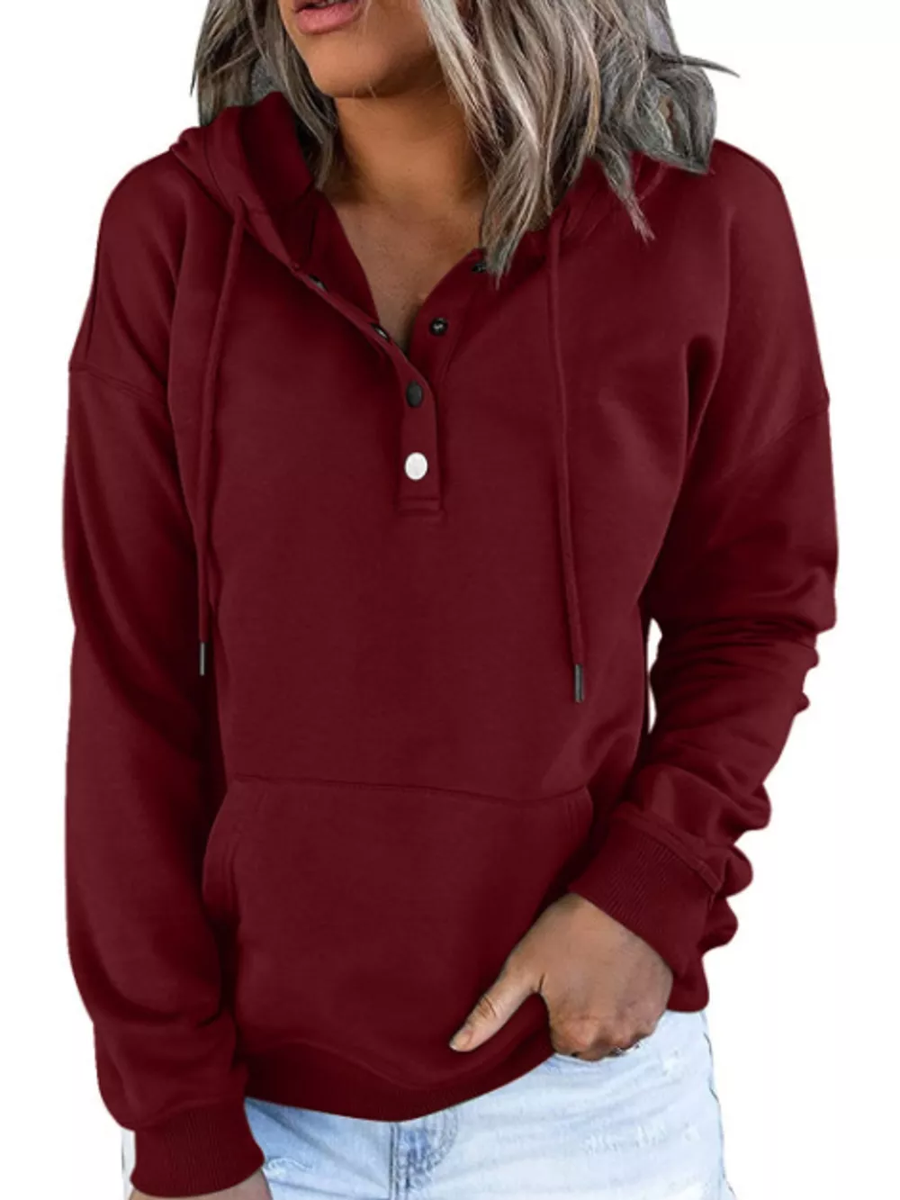 Full Size Kangaroo Pocket Dropped Shoulder Hoodie Plus Size, image 13