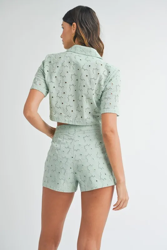 Eyelet Short Sleeve Crop Top and Shorts Set, image 5