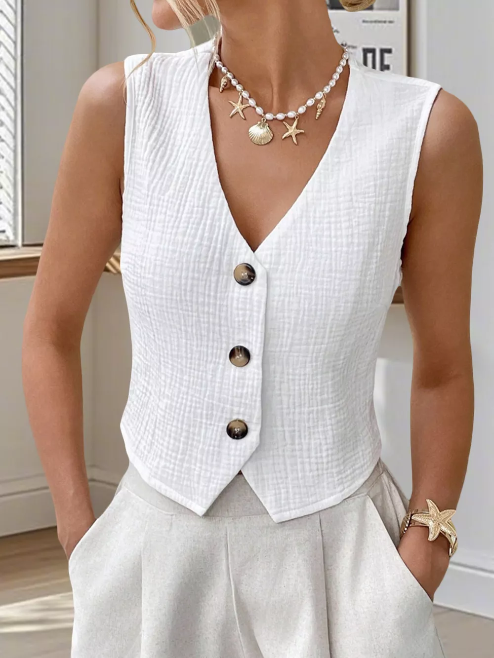 Textured Button-Down Vest