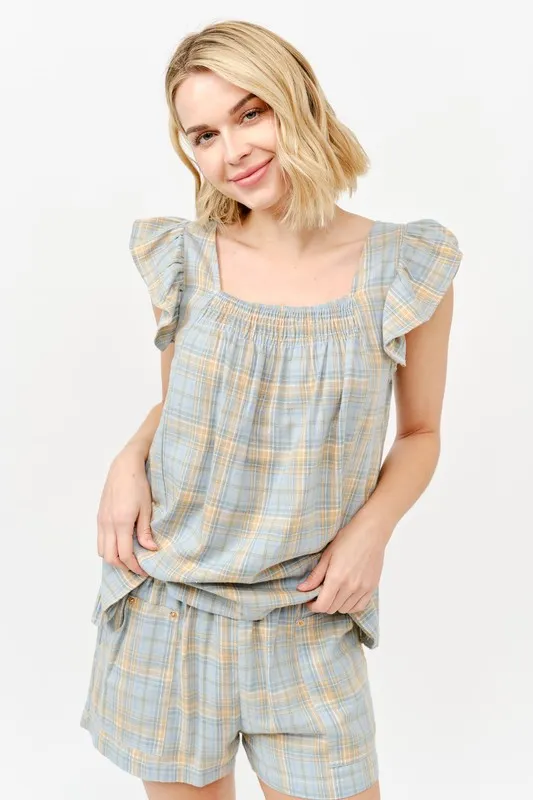 Plaid Print Smocked Detail Casual Shorts, image 6