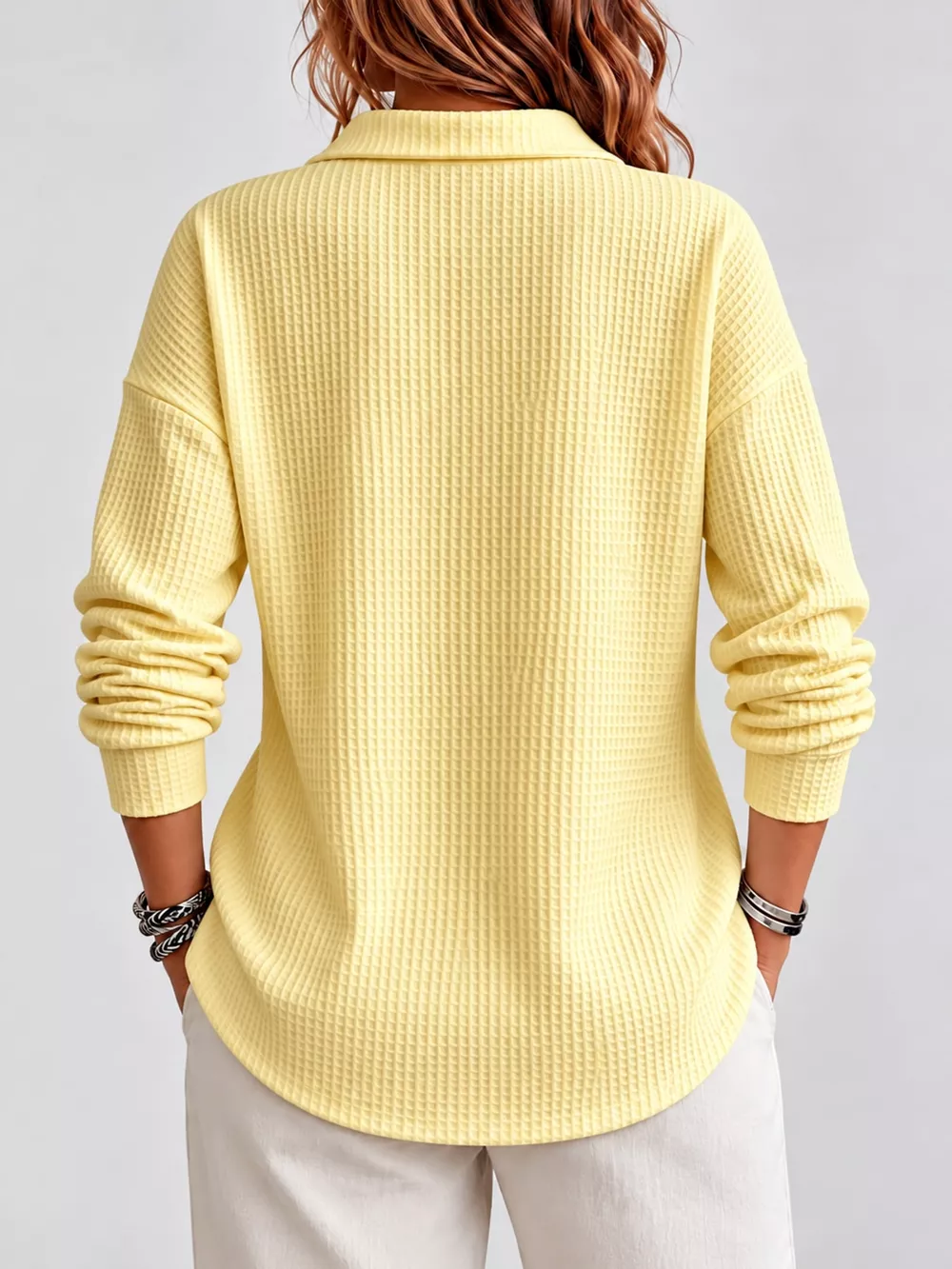 Full Size Waffle Knit Button Detail Top Plus Size, image 2