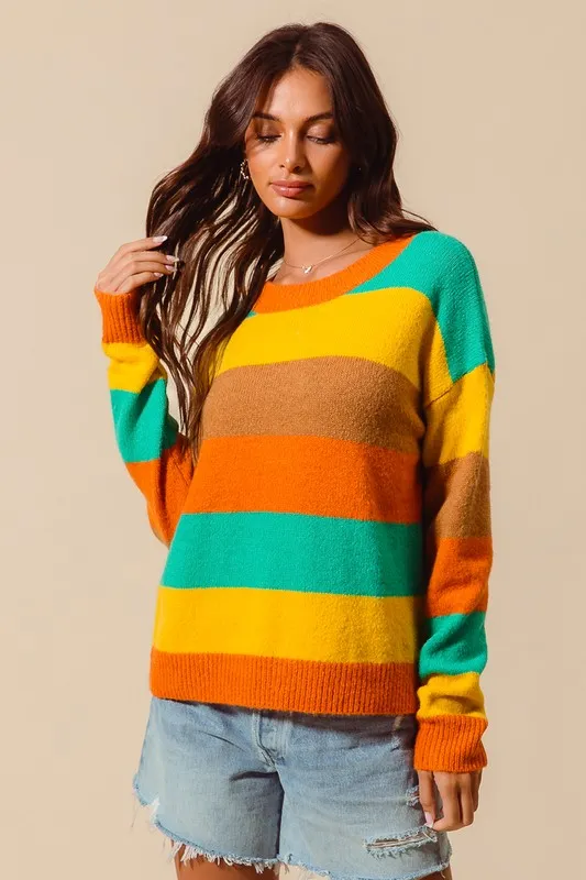 Multi Color Stripe Sweater with Ribbed Detail, image 10