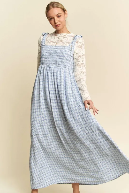 Plaid Smocking Sleeveless Maxi Dress, image 4