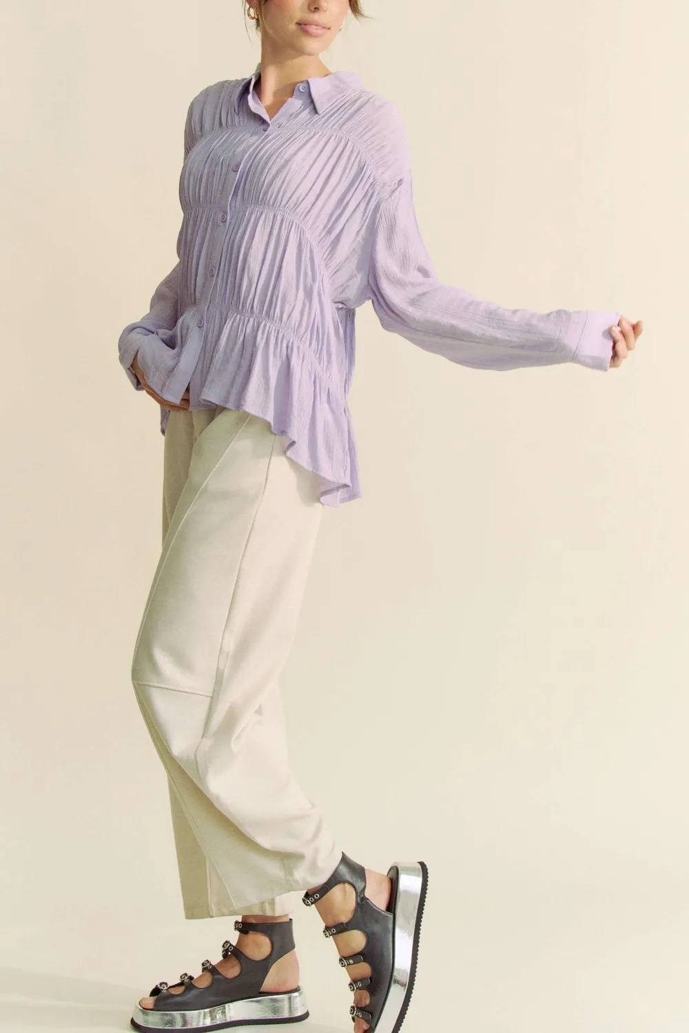 Ruched All Over Button Front Shirt, image 9