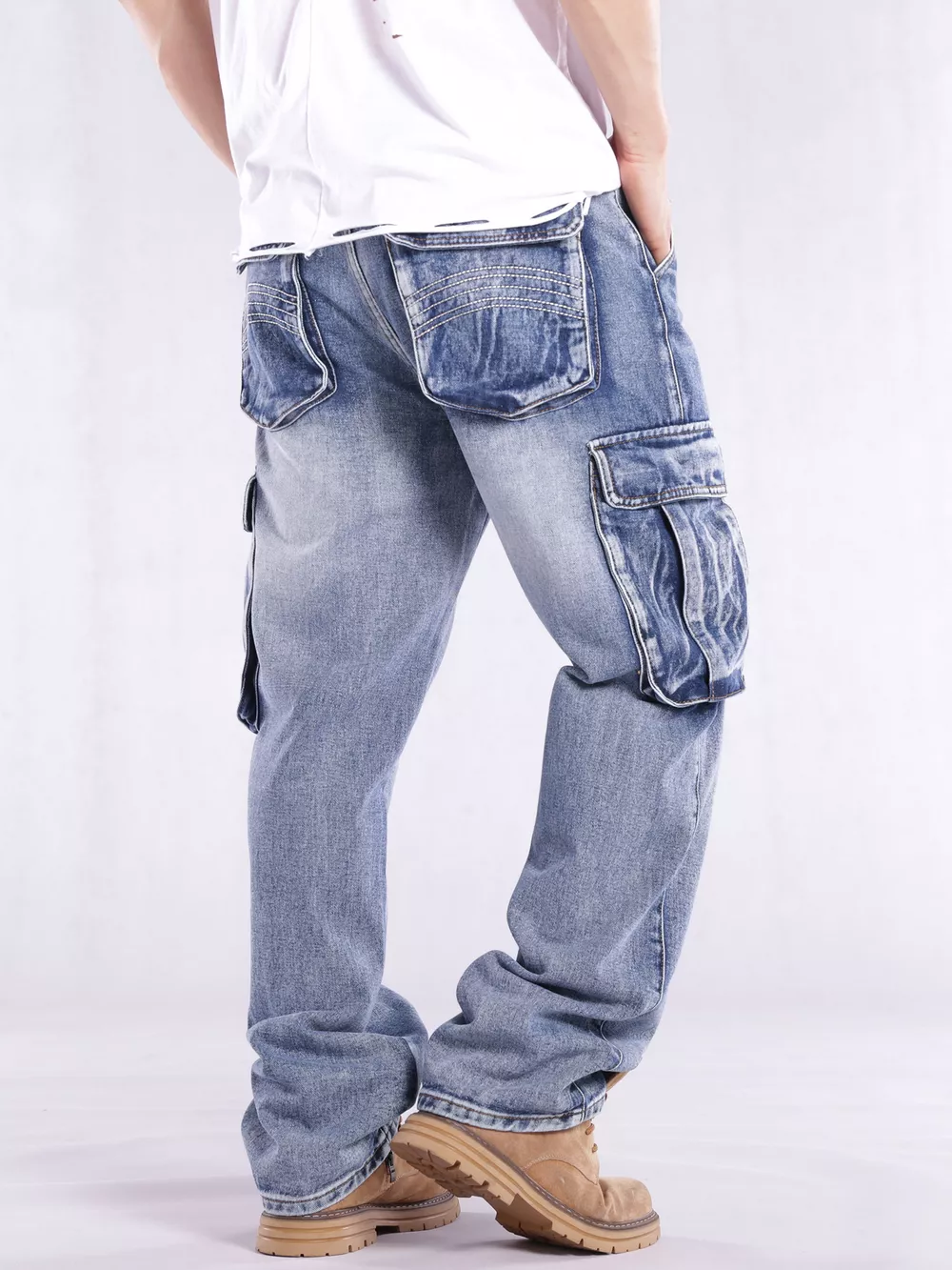 Men's Loose Fit Cargo Jeans, image 9
