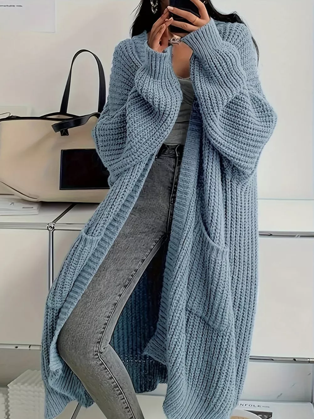 Full Size Chunky Knit Openwork Front Longline Cardigan Plus Size, image 32
