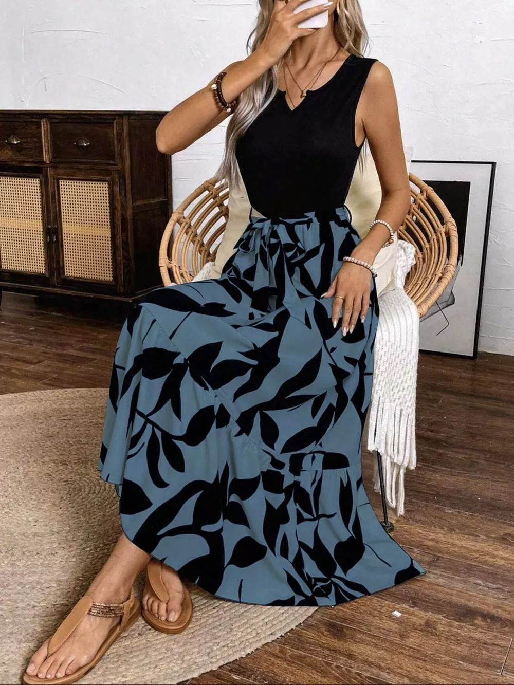 Sleeveless Floral Print Maxi Dress, image 2
