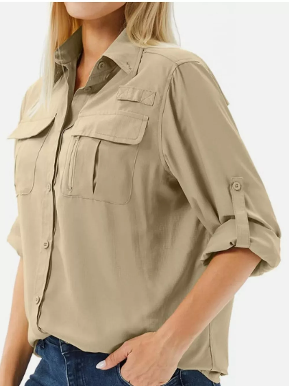 Full Size Button-Down Roll-Up Sleeve Shirt Plus Size, image 32
