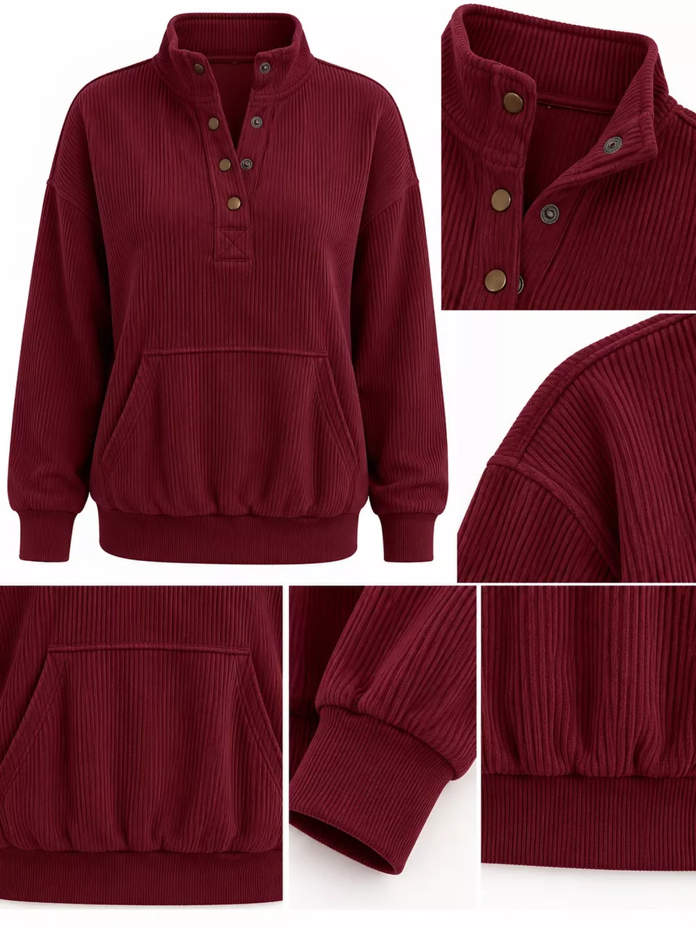 Full Size Quarter-Snap Sweatshirt with Kangaroo Pocket Plus Size, image 12