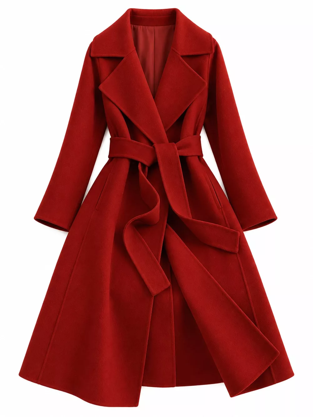 Longline Wool Coat with Waist-Defining Belt, image 11