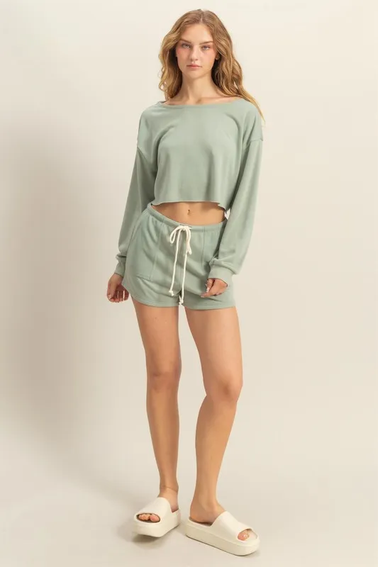 Boat Neck Long Sleeve Cropped Top, image 5