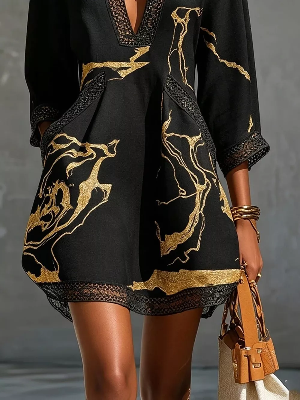 Notched 3/4 Sleeve Mini Dress, image 17