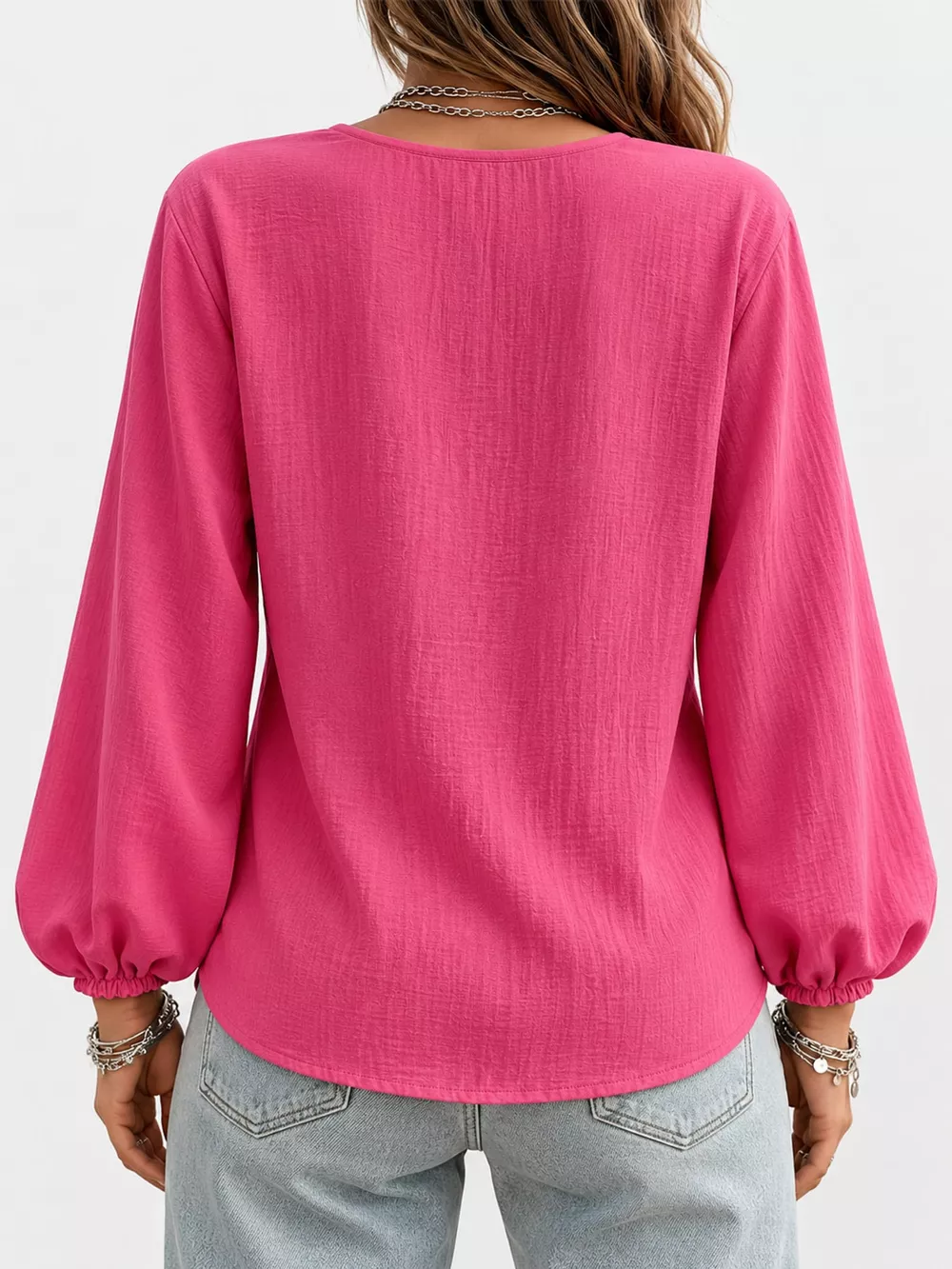 Full Size Elasticated Cuffs Long Sleeve Blouse Plus Size, image 12